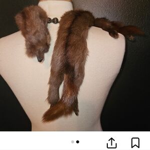 Vintage Brown 100% Mink Stole  3 Pelt Neck Wrap